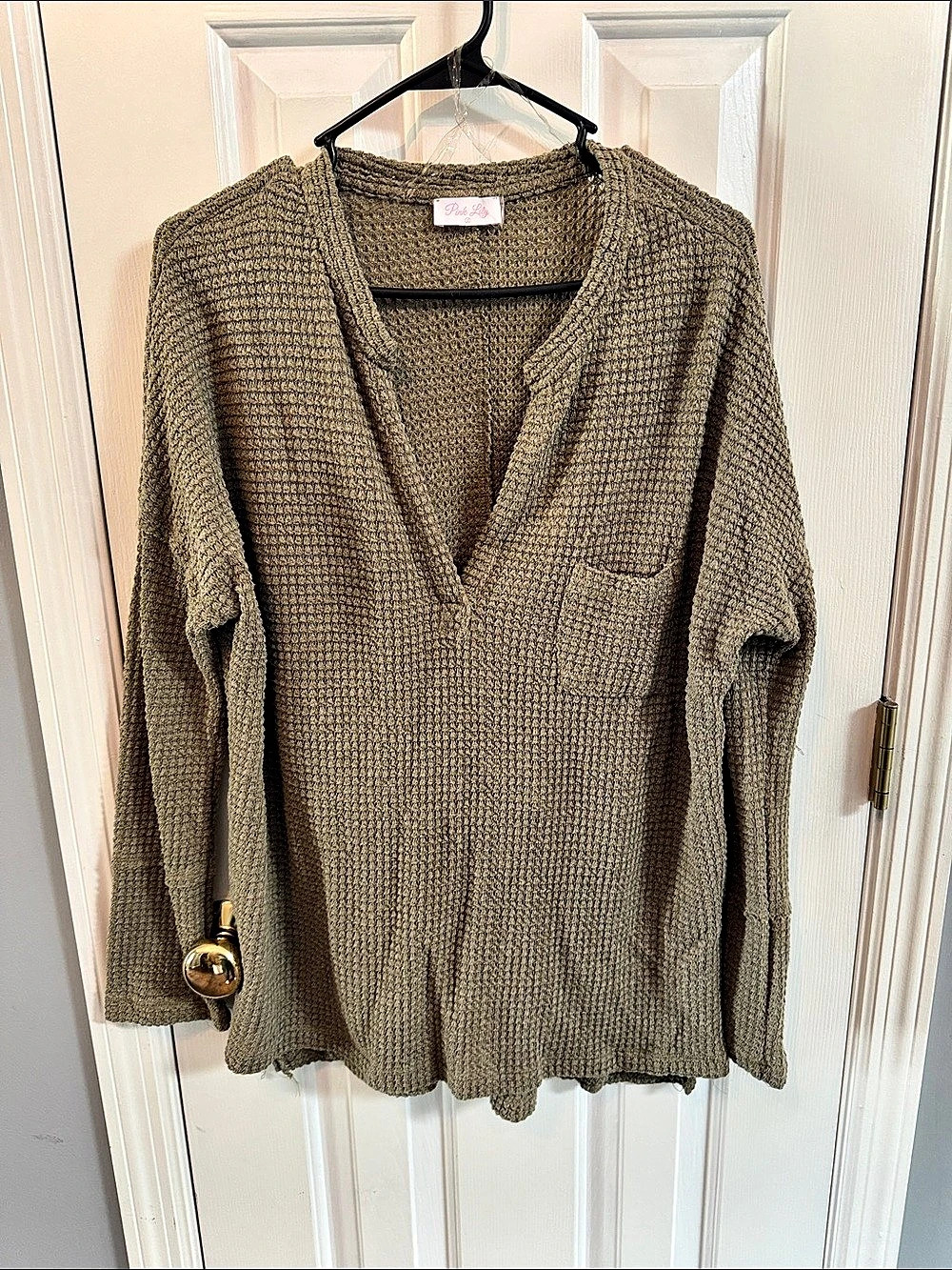 Pink Lily In No Hurry Olive Oversized Knit Tunic